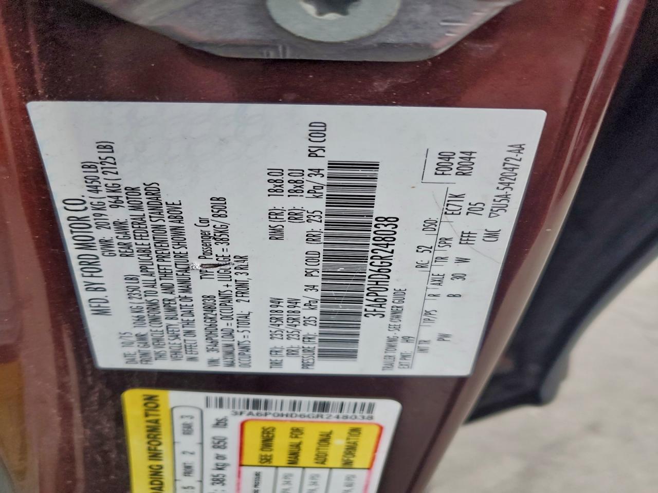 2016 FORD FUSION SE photo 12