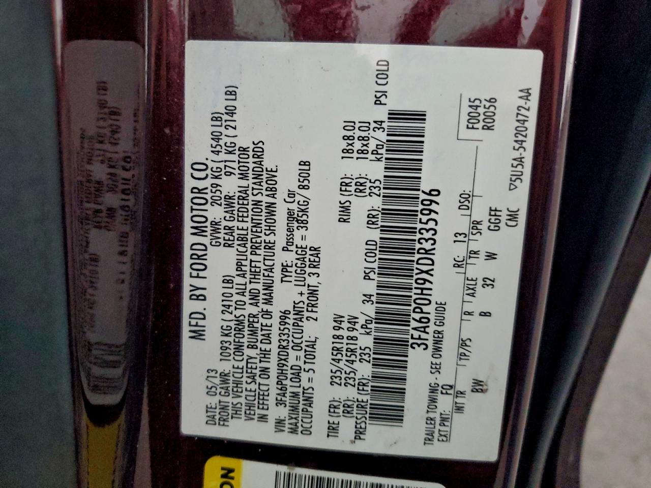 2013 FORD FUSION SE photo 12