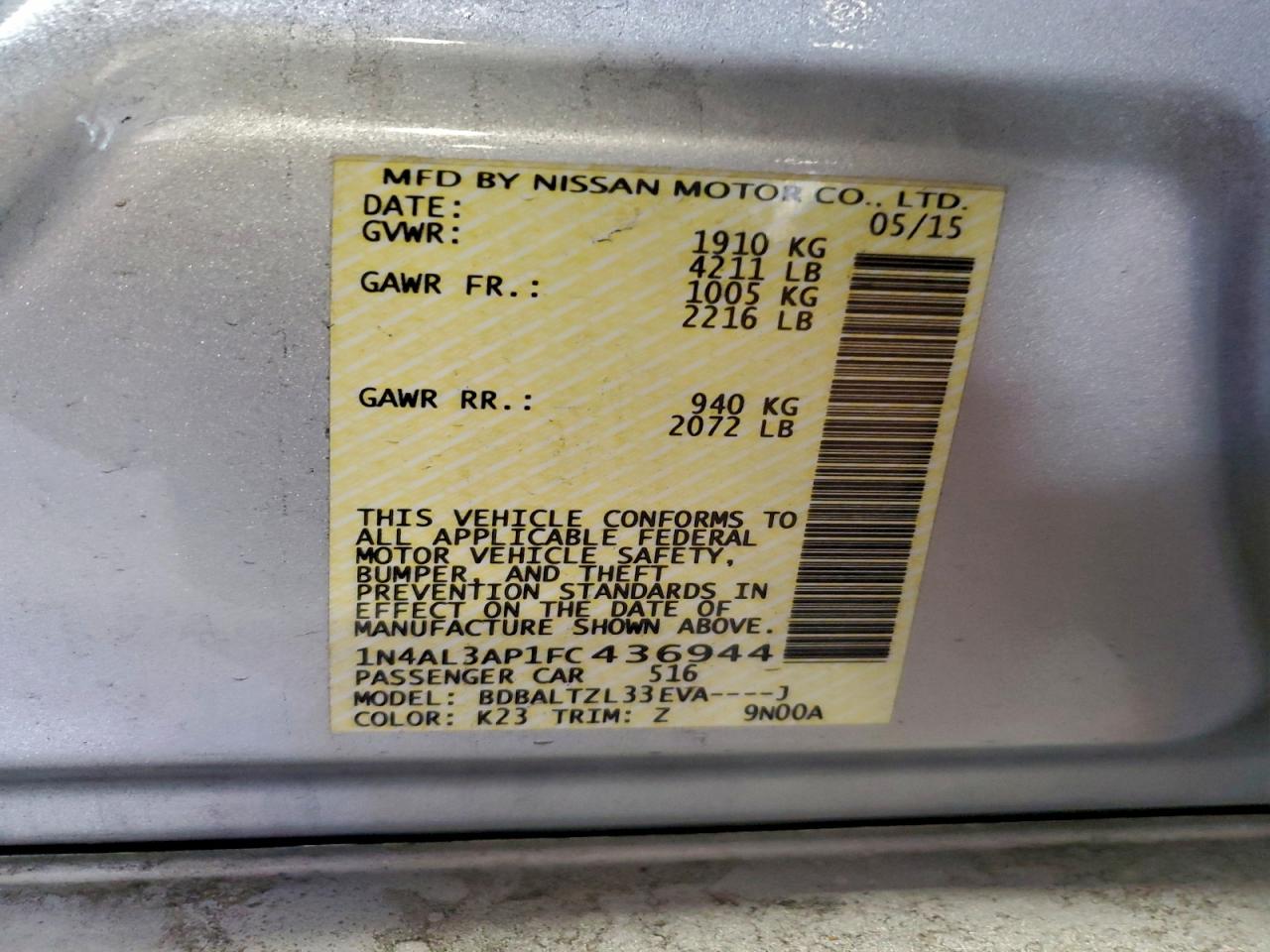 2015 NISSAN ALTIMA 2.5 photo 12