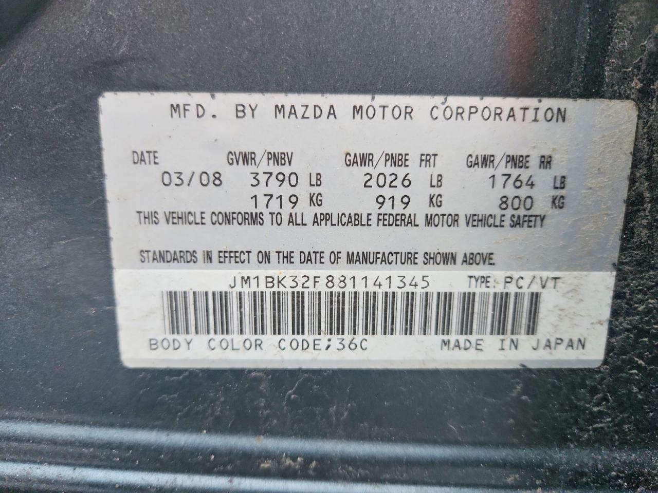 2008 MAZDA 3 I photo 12
