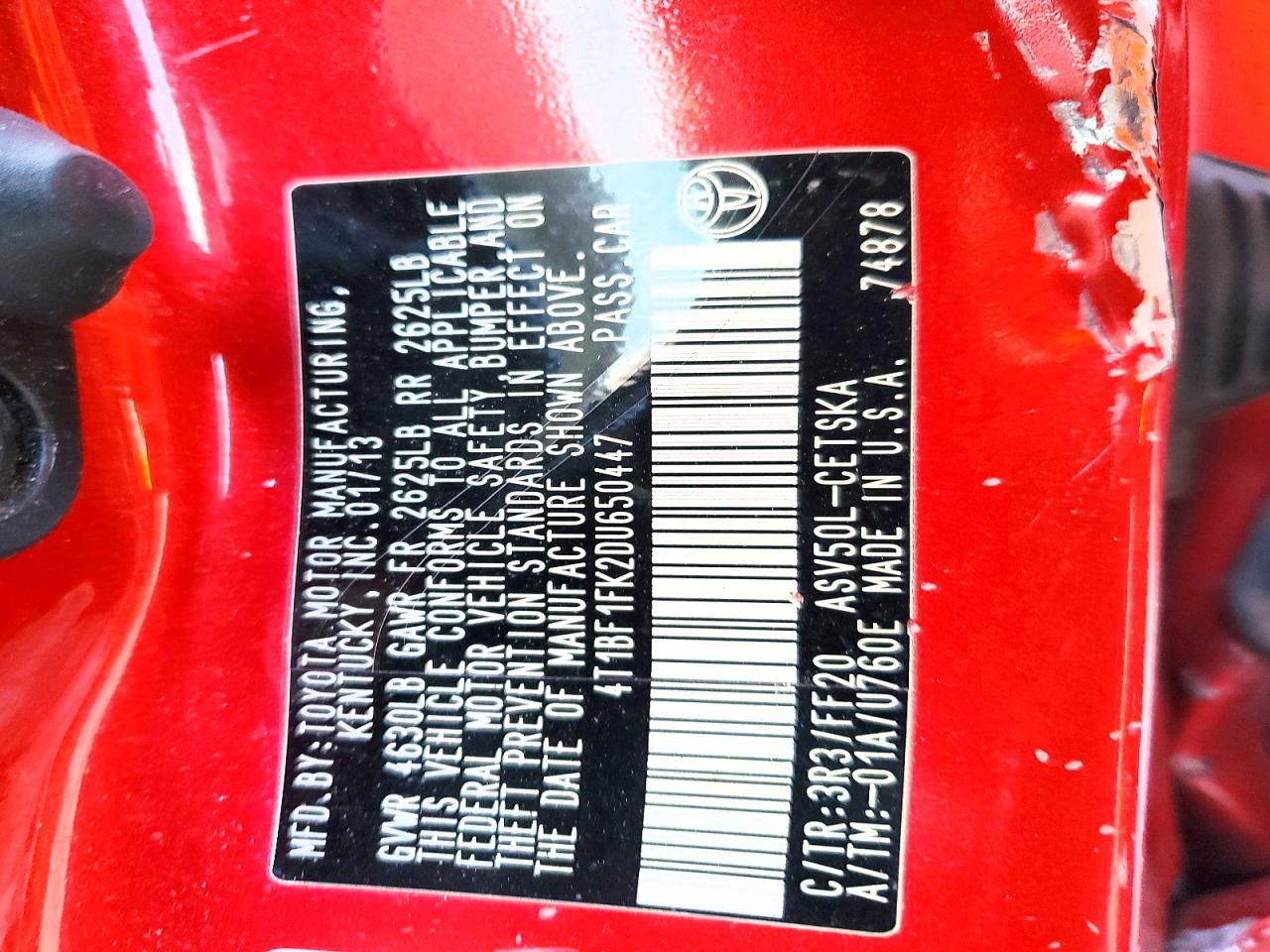 2013 TOYOTA CAMRY L photo 13