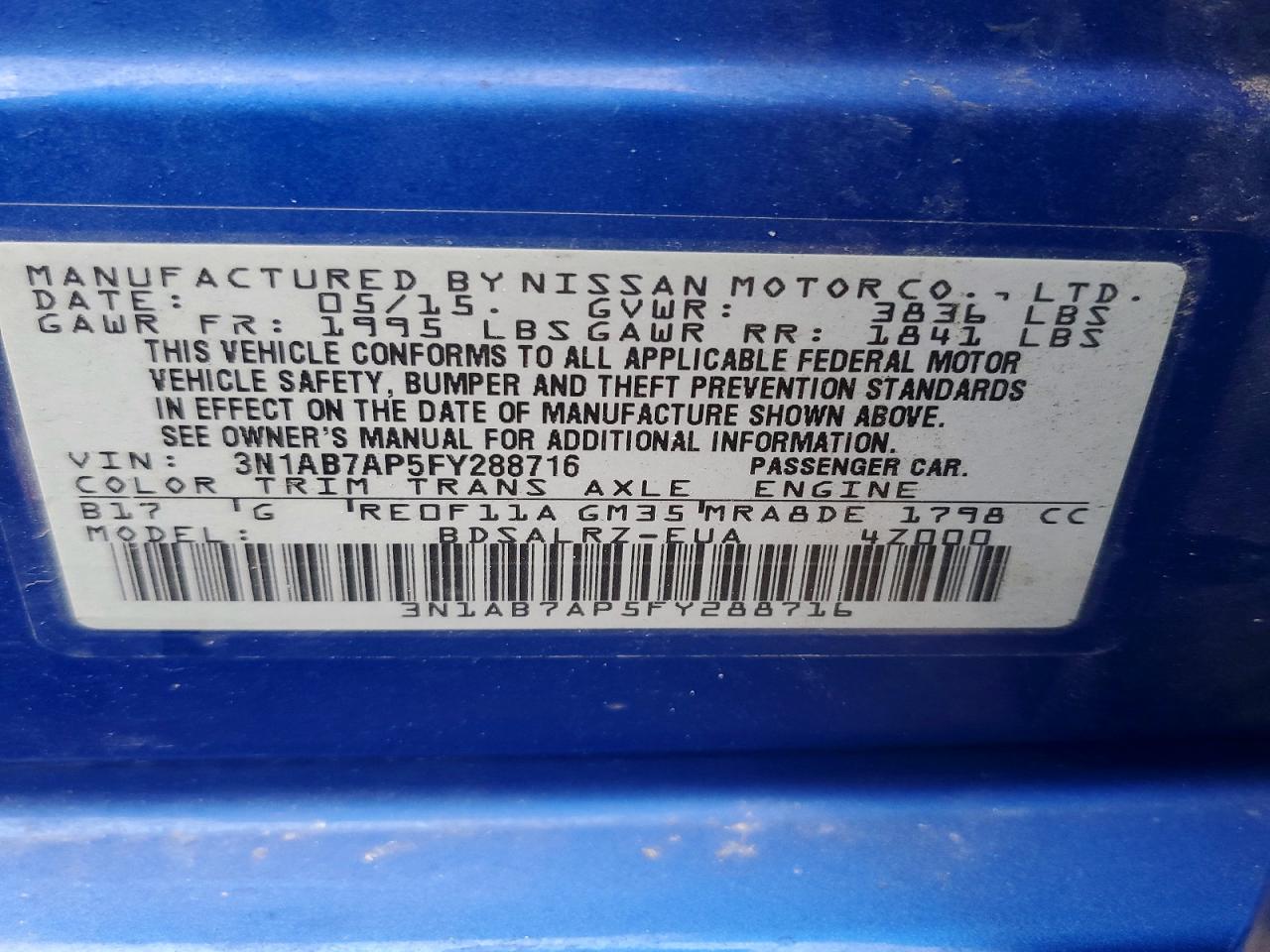 2015 NISSAN SENTRA S photo 13
