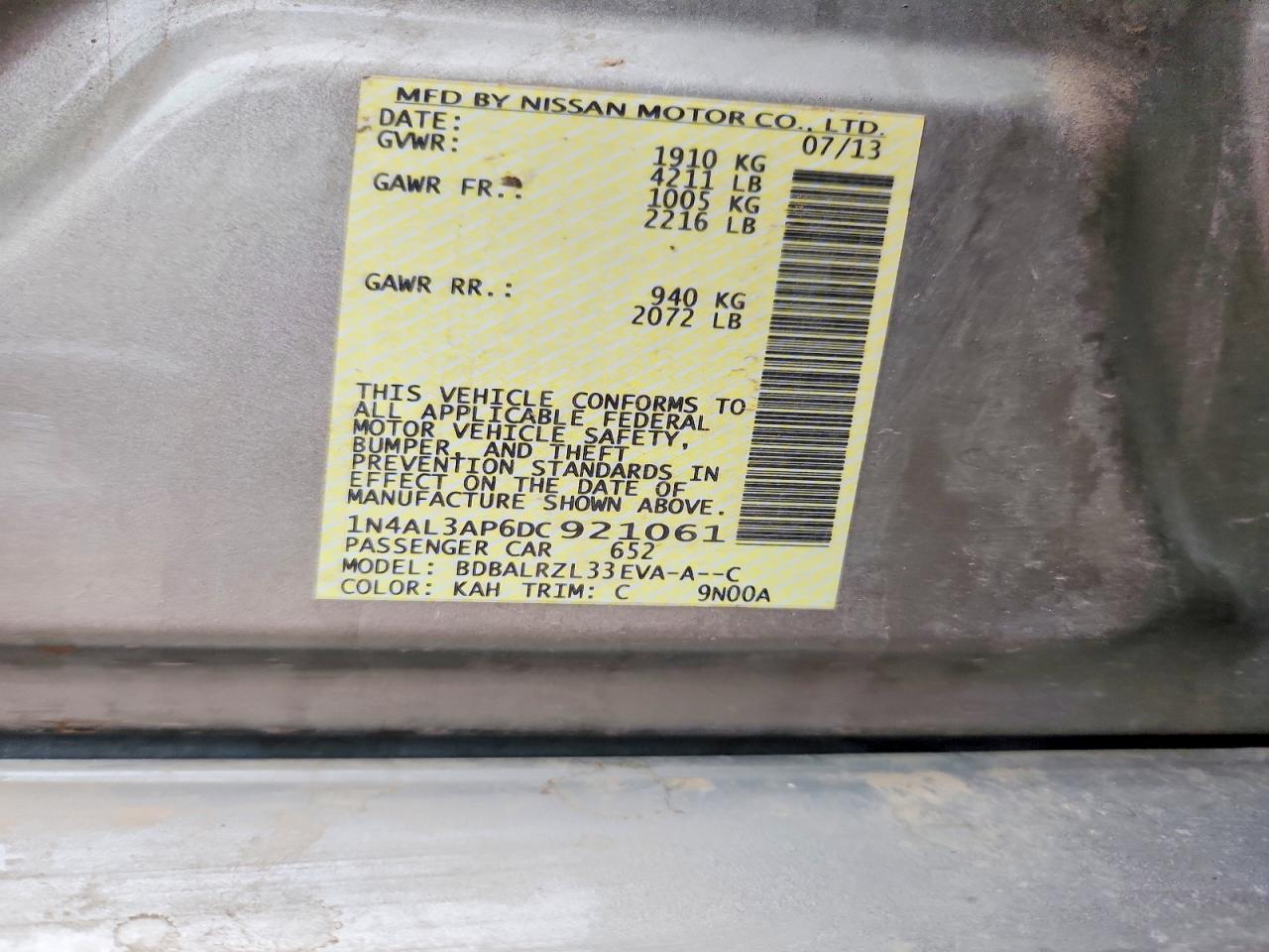 2013 NISSAN ALTIMA 2.5 photo 12