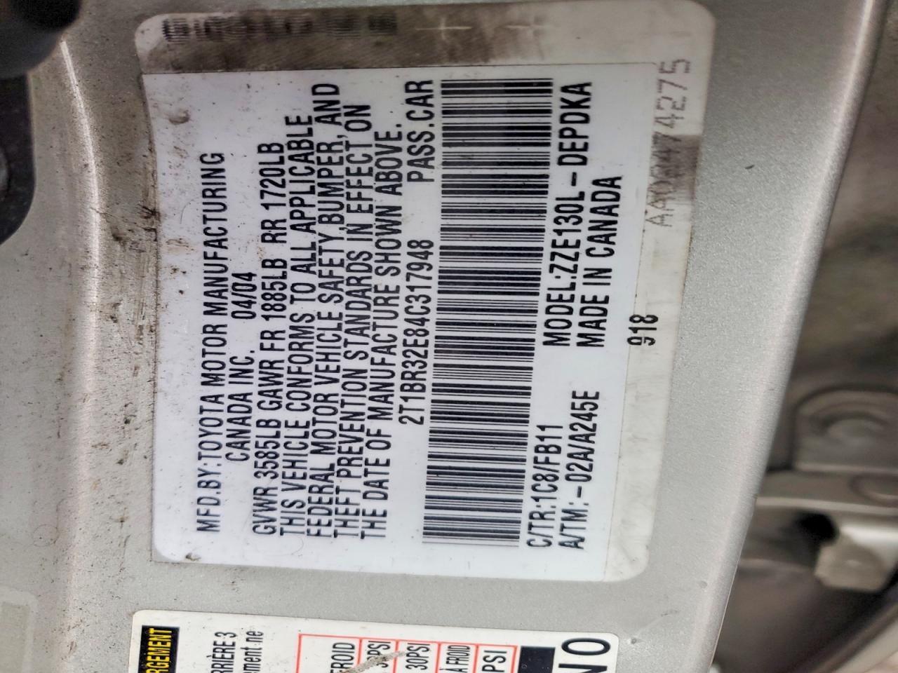 2004 TOYOTA COROLLA CE photo 12