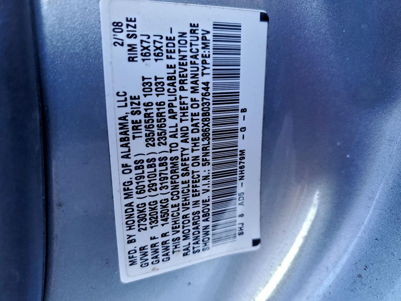2008 HONDA ODYSSEY EXL photo 13