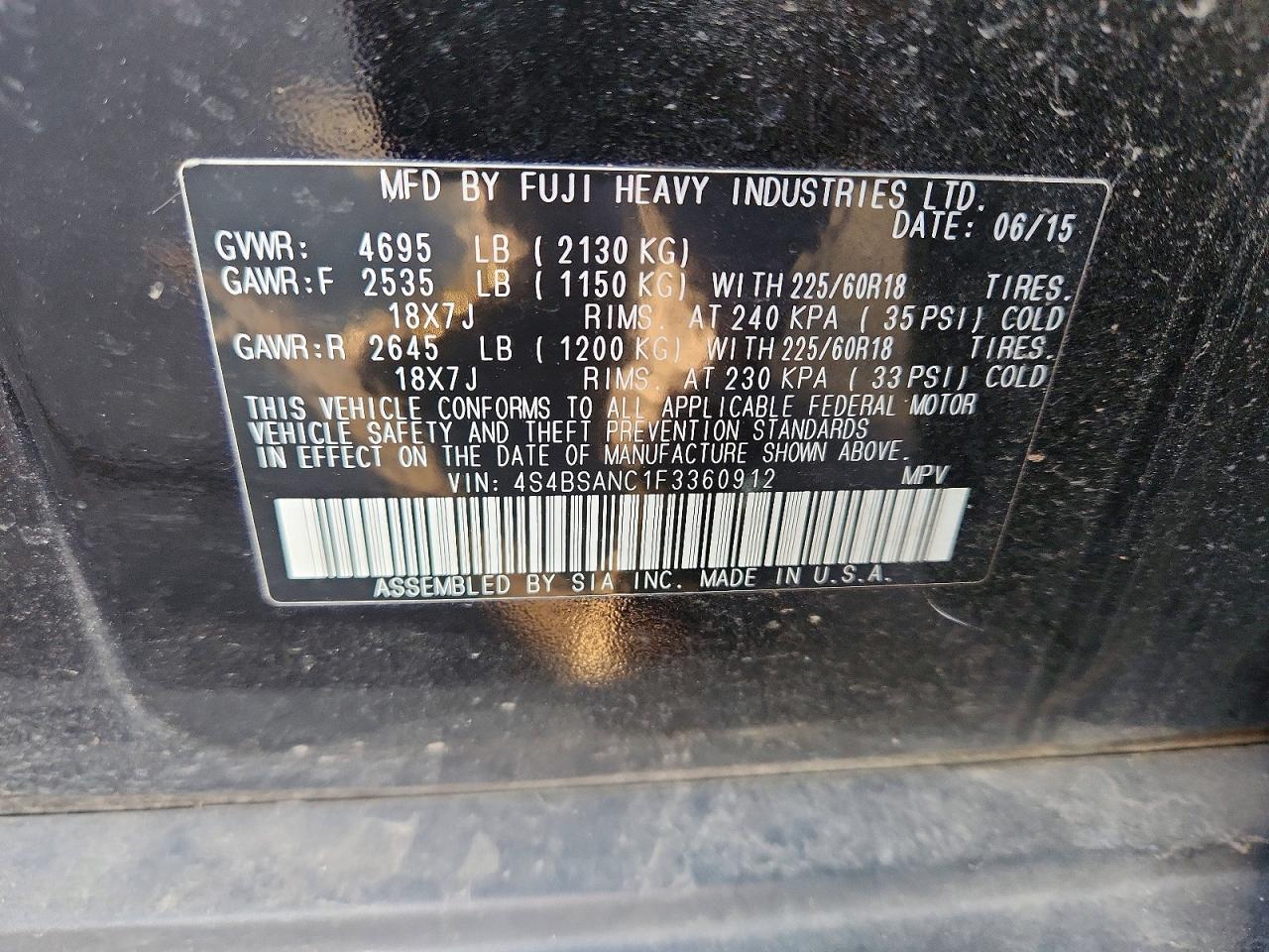 2015 SUBARU OUTBACK 2.5I LIMITED photo 13