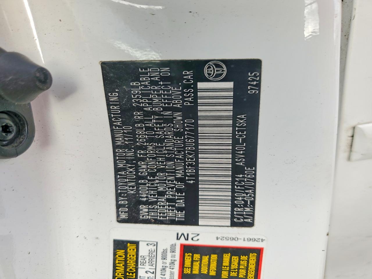 2011 TOYOTA CAMRY BASE photo 12