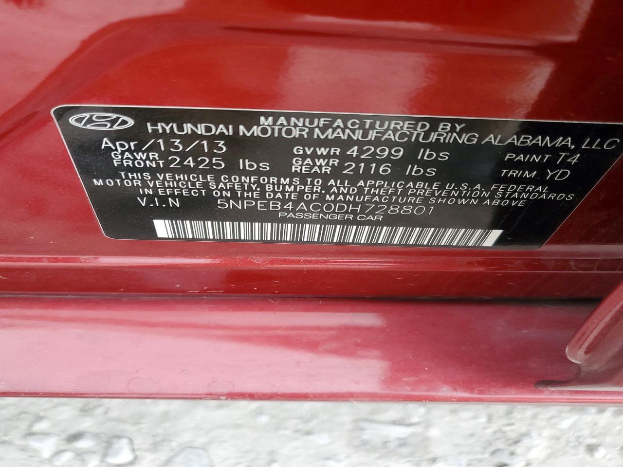 2013 HYUNDAI SONATA GLS photo 12