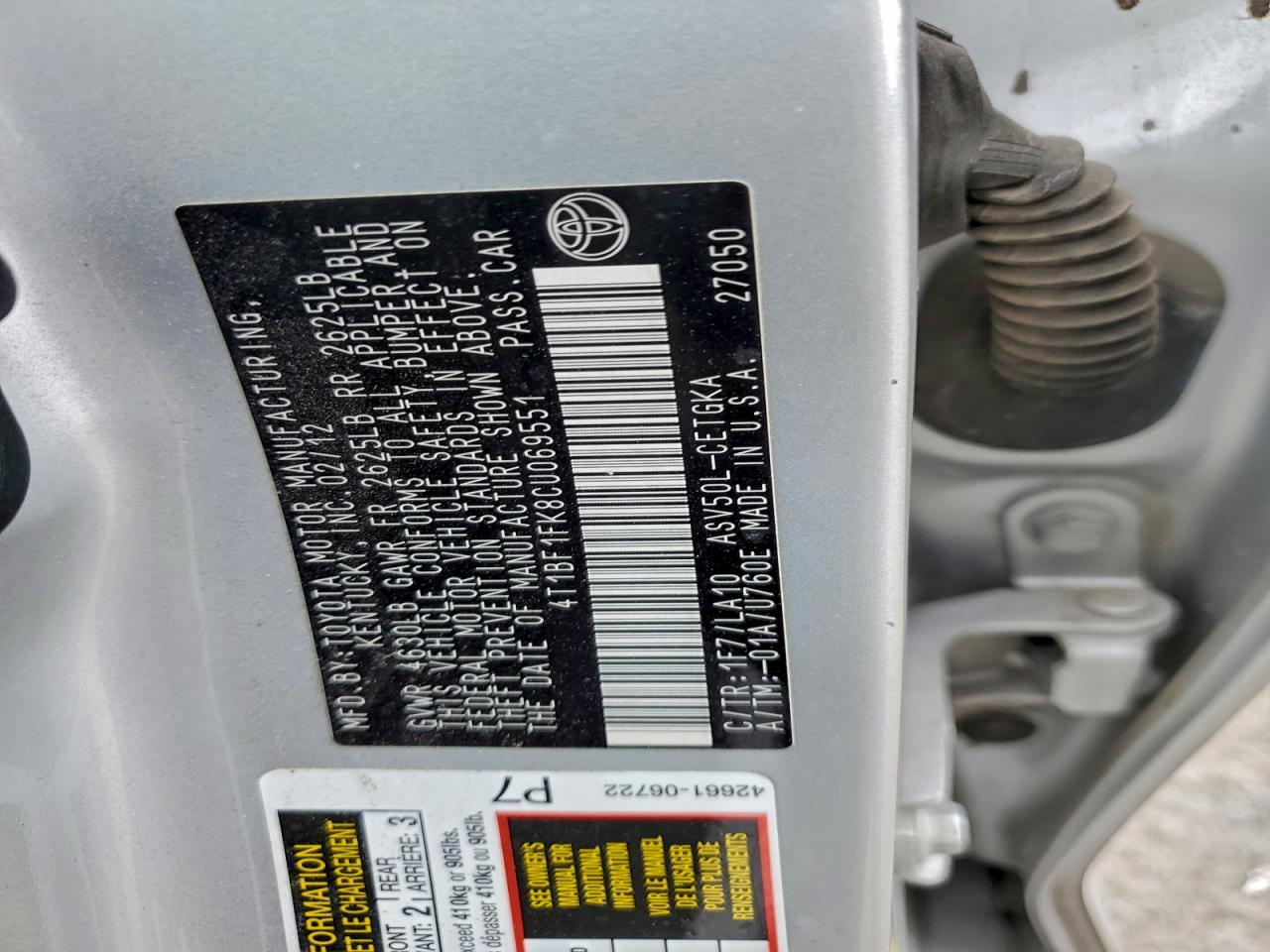 2012 TOYOTA CAMRY BASE photo 13