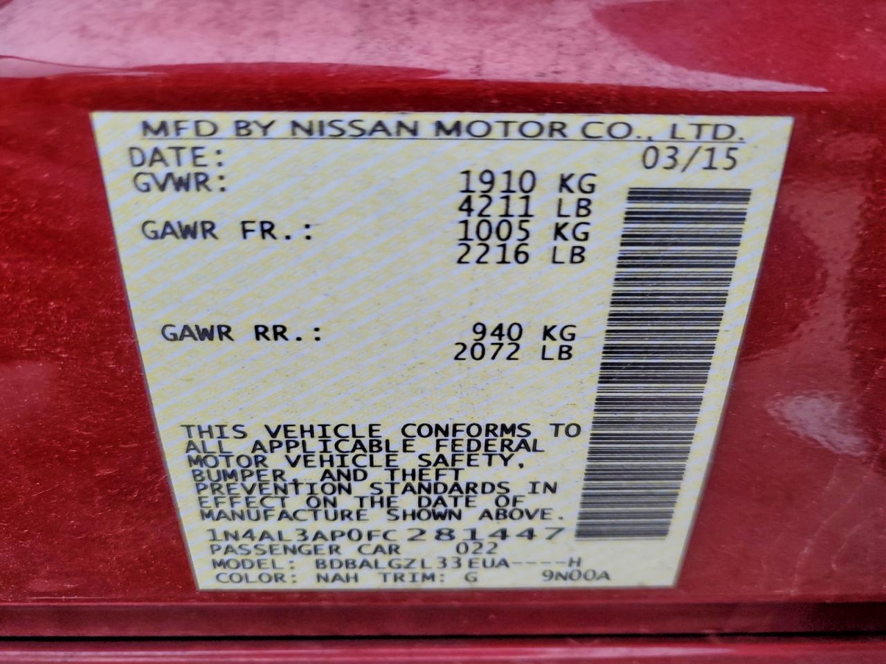 2015 NISSAN ALTIMA 2.5 photo 13