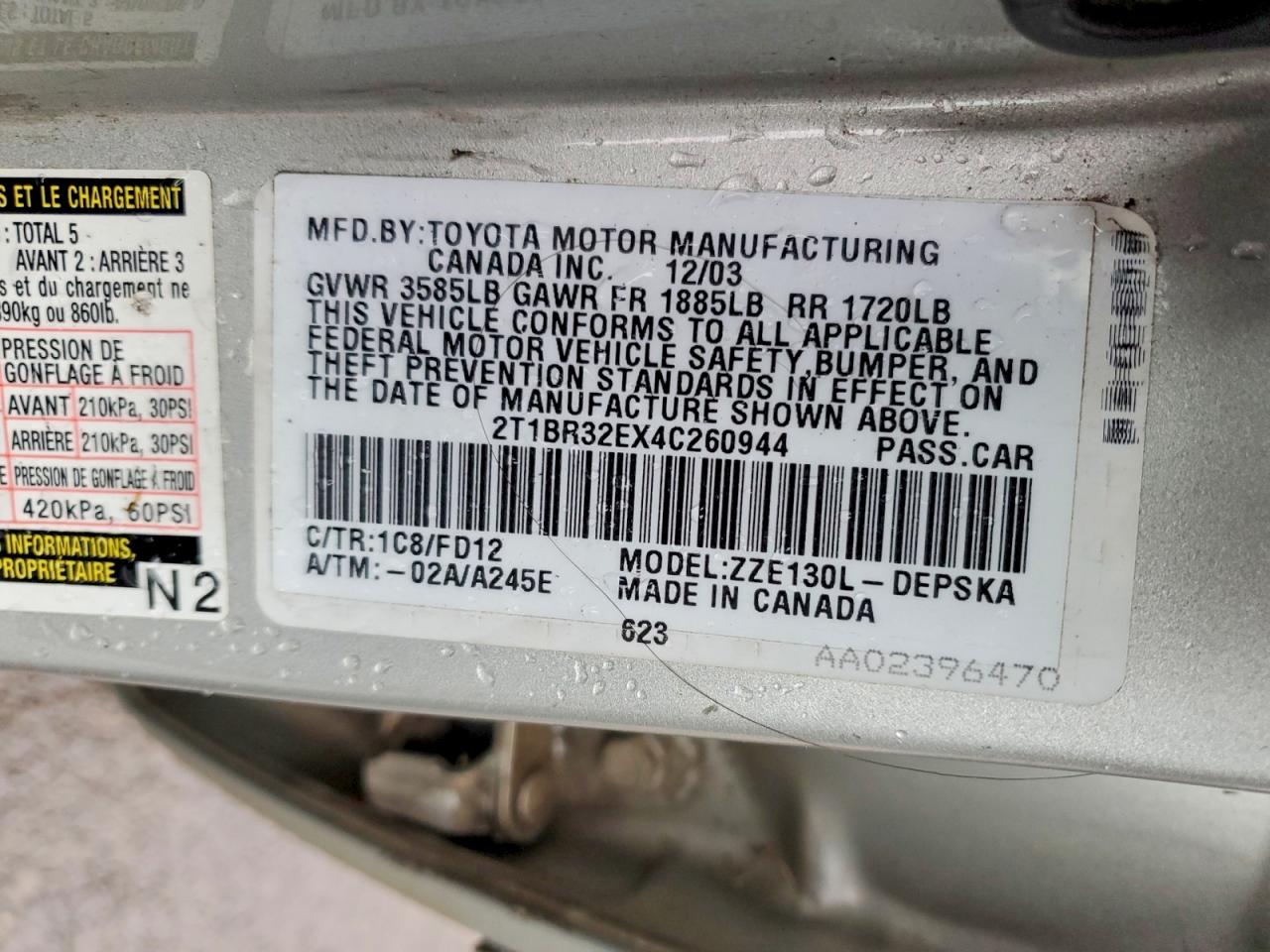 2004 TOYOTA COROLLA CE photo 13