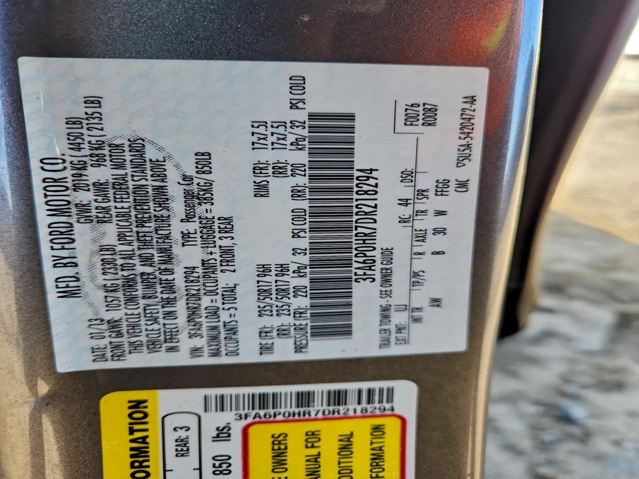 2013 FORD FUSION SE photo 13