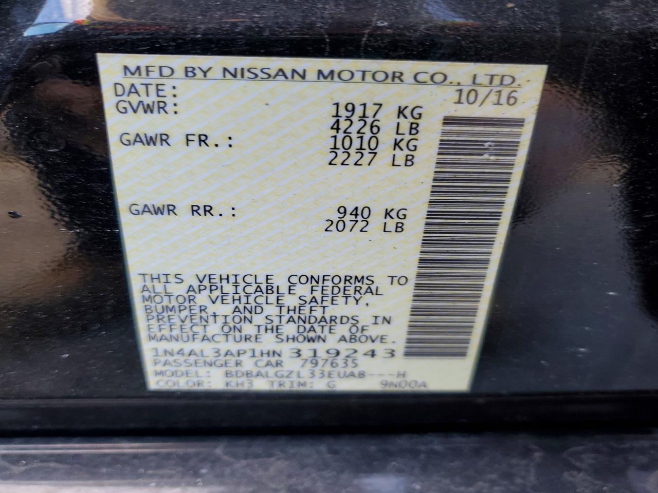 2017 NISSAN ALTIMA 2.5 photo 12