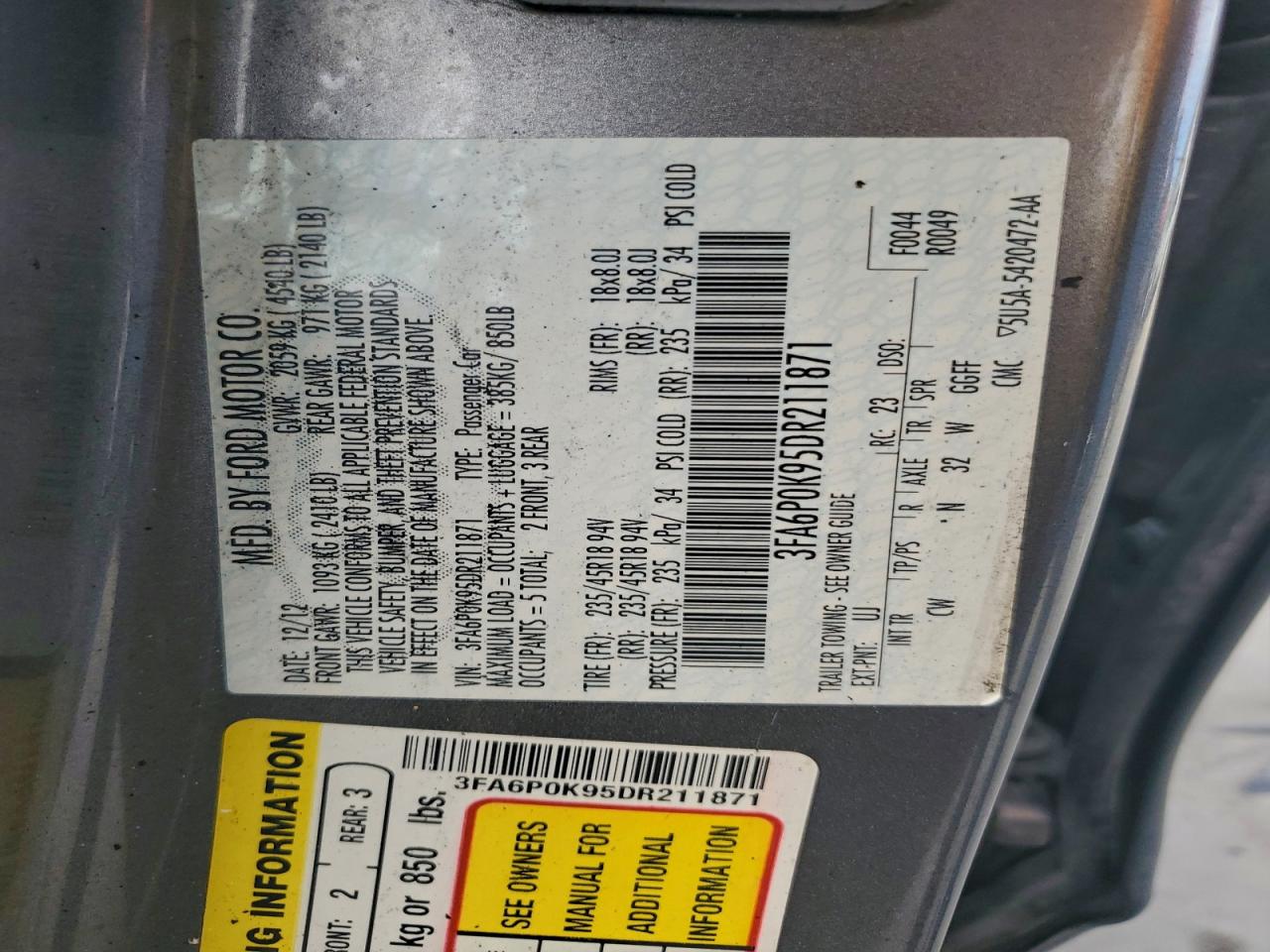 2013 FORD FUSION TITANIUM photo 12