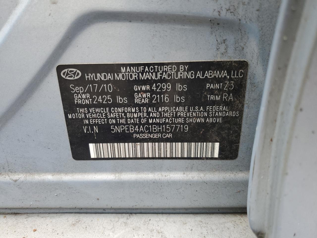 2011 HYUNDAI SONATA GLS photo 12