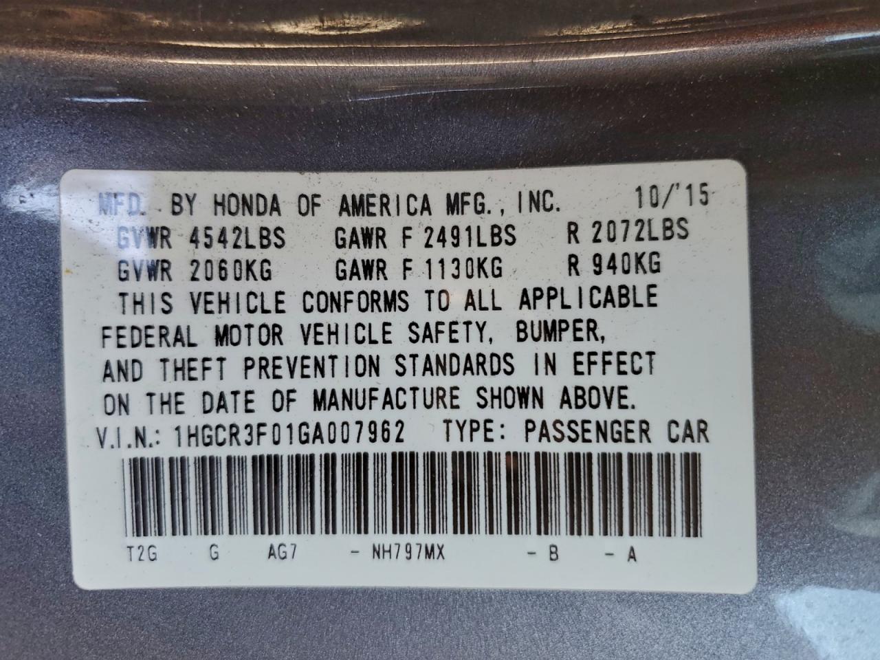 2016 HONDA ACCORD EXL photo 13