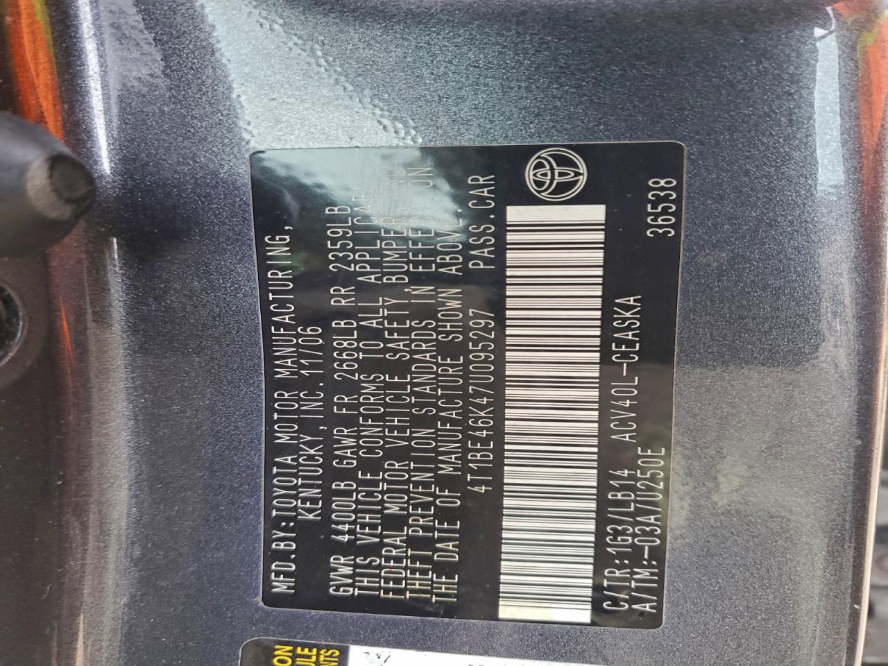 2007 TOYOTA CAMRY CE photo 34