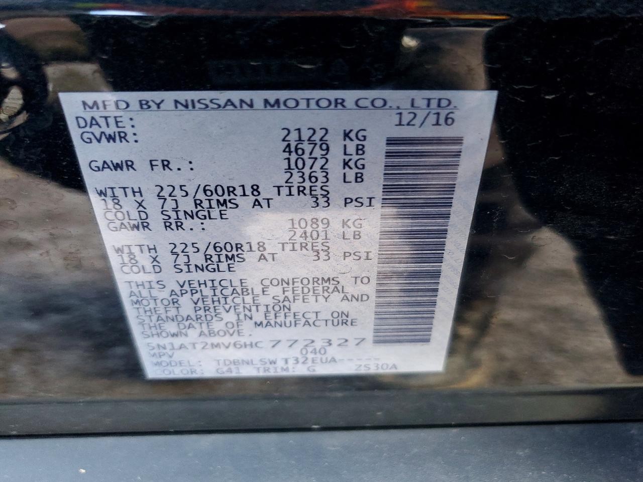 2017 NISSAN ROGUE SV photo 13