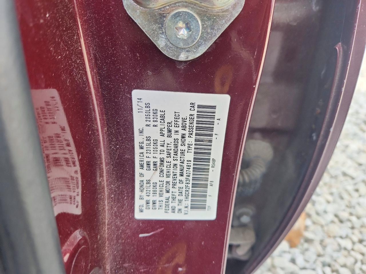 2015 HONDA ACCORD EXL photo 13