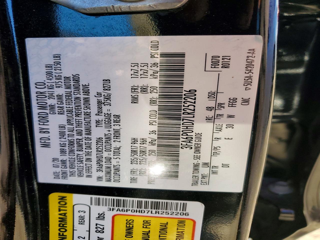 2020 FORD FUSION SE photo 13