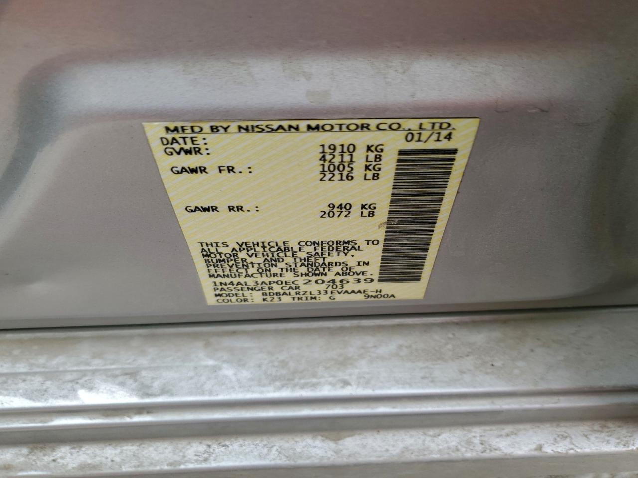 2014 NISSAN ALTIMA 2.5 photo 12