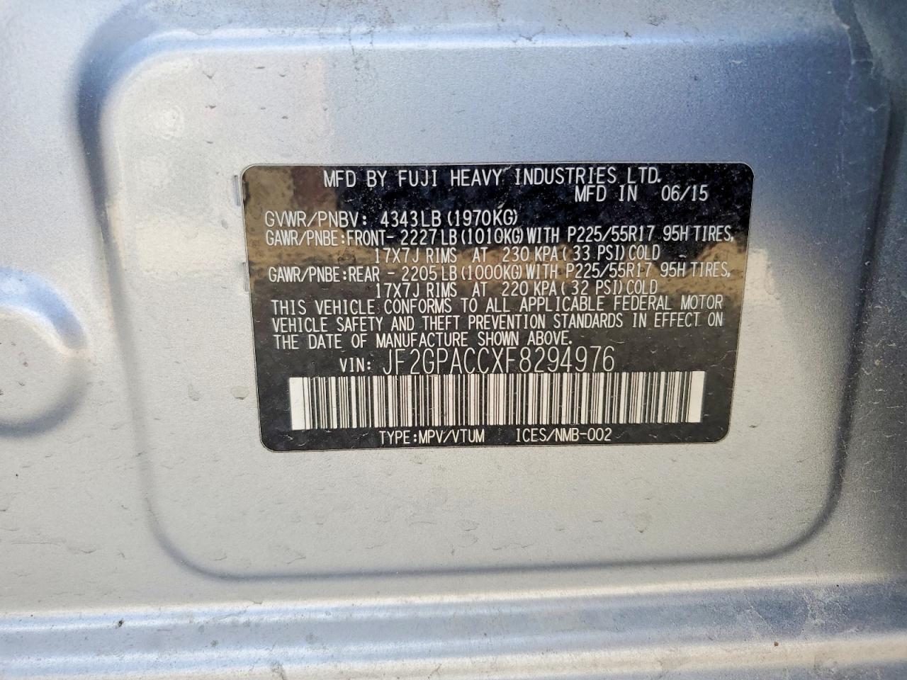 2015 SUBARU XV CROSSTREK 2.0 PREMIUM photo 14