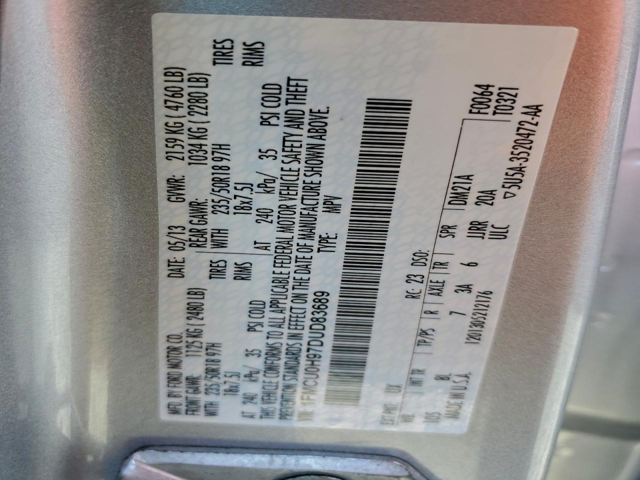 2013 FORD ESCAPE SEL photo 12