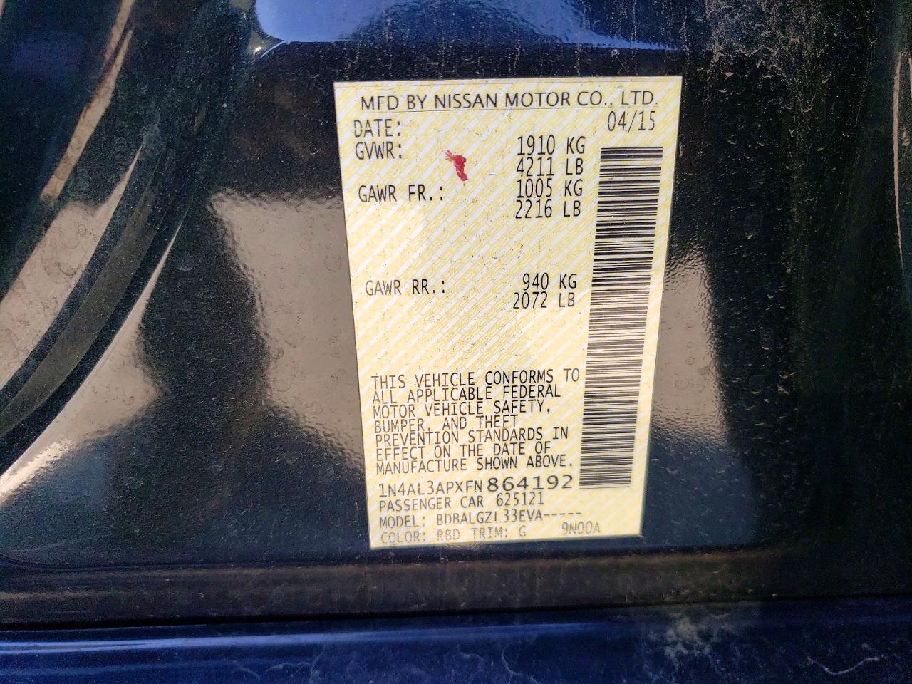 2015 NISSAN ALTIMA 2.5 photo 12