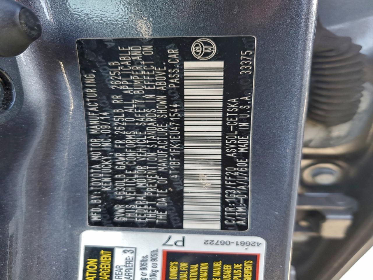 2014 TOYOTA CAMRY L photo 12