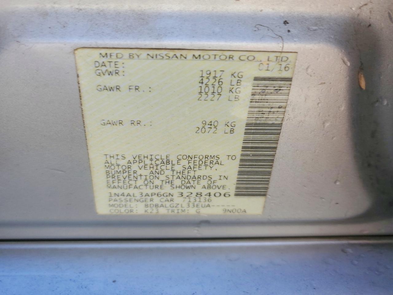 2016 NISSAN ALTIMA 2.5 photo 12
