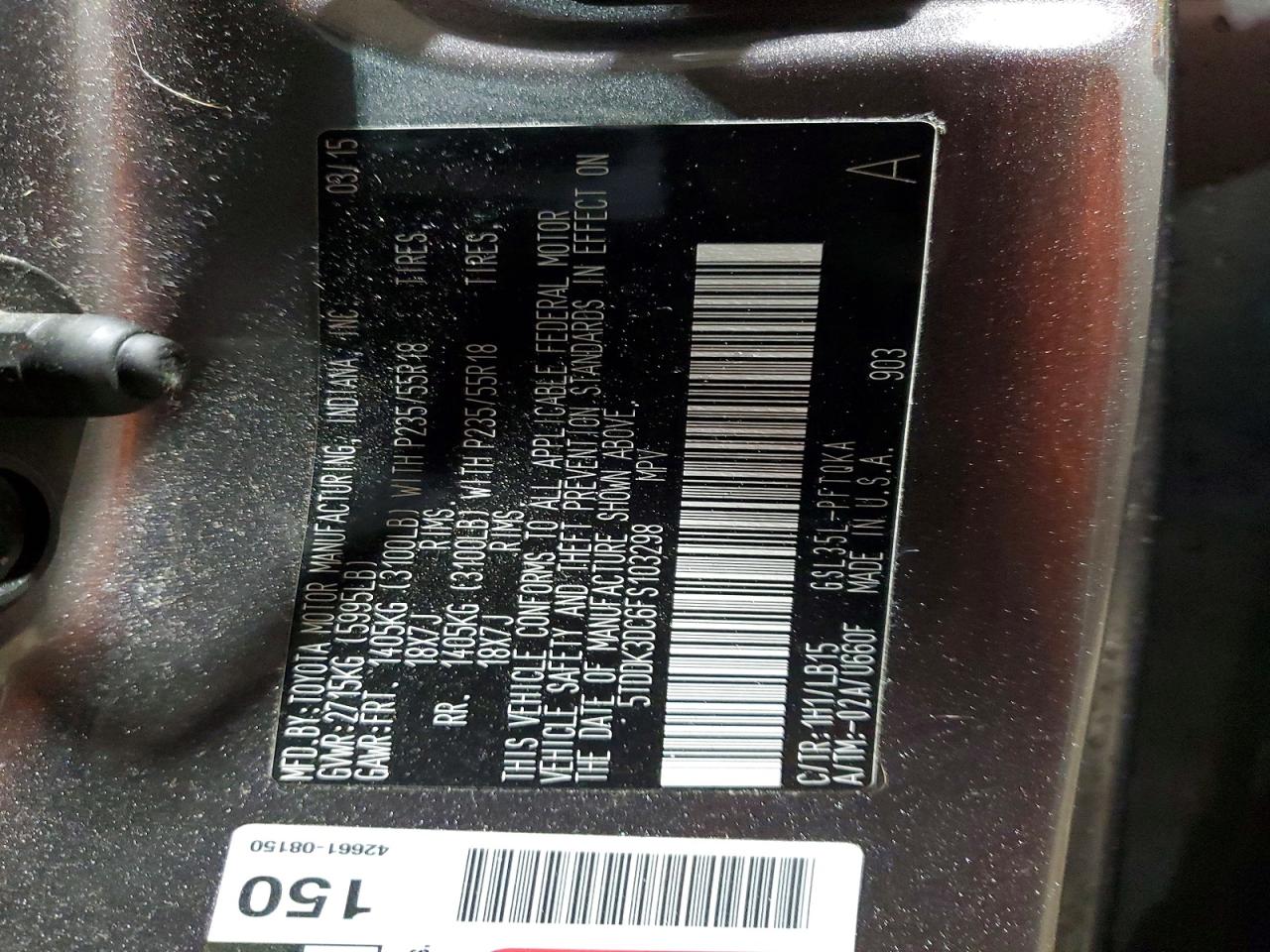 2015 TOYOTA SIENNA XLE photo 13
