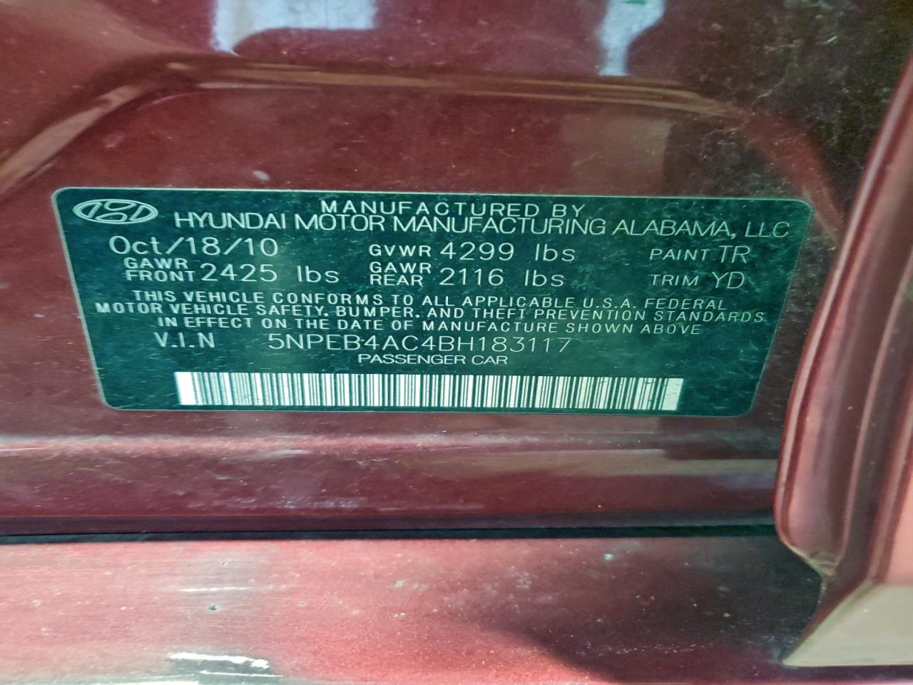2011 HYUNDAI SONATA GLS photo 12
