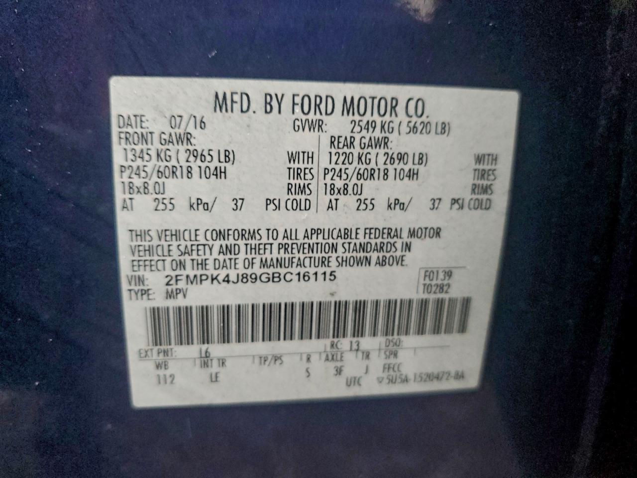 2016 FORD EDGE SEL photo 12