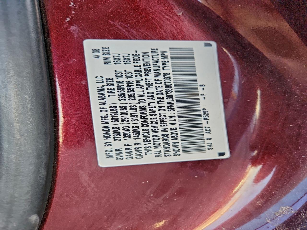 2008 HONDA ODYSSEY EXL photo 27