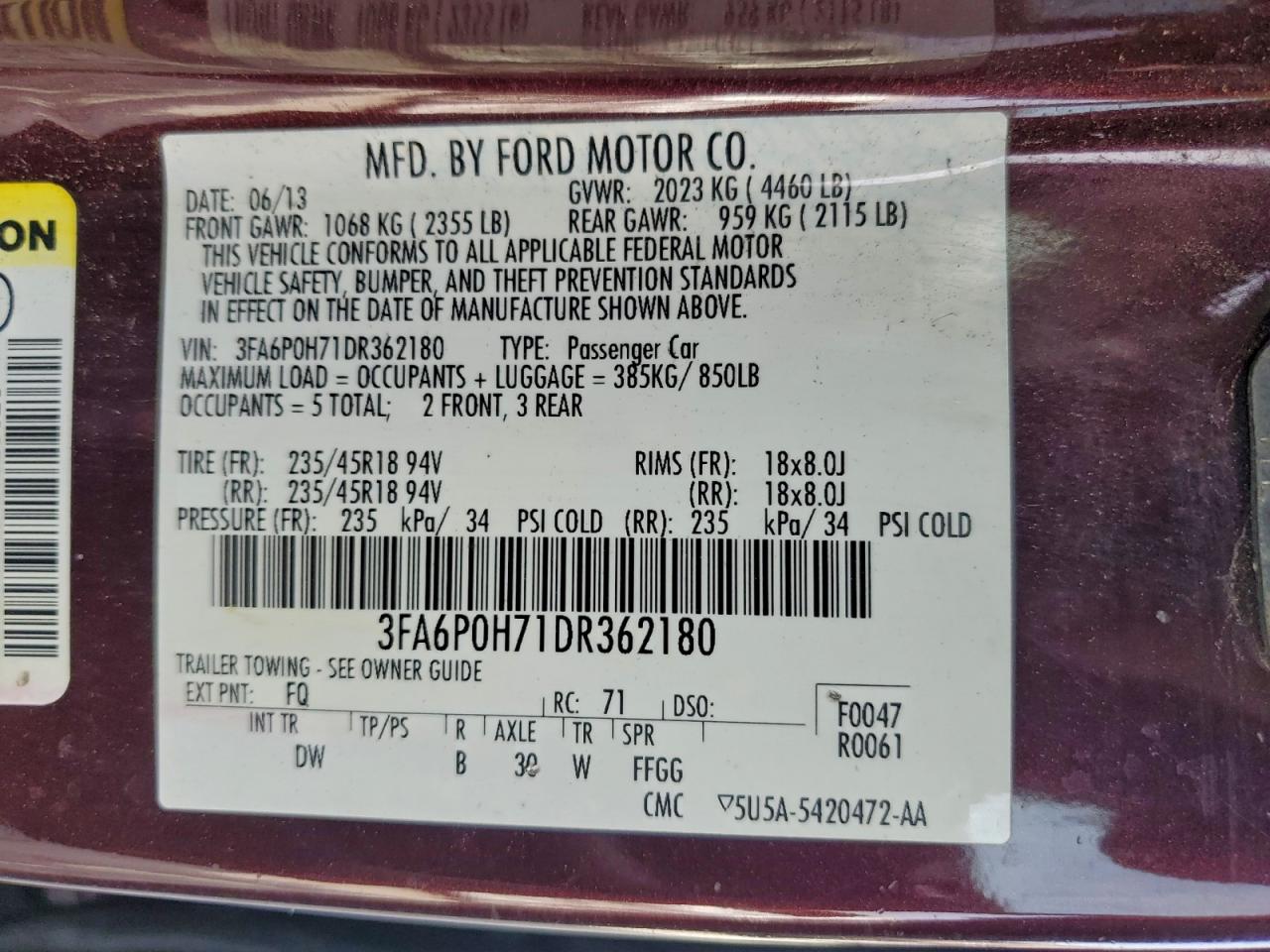 2013 FORD FUSION SE photo 45
