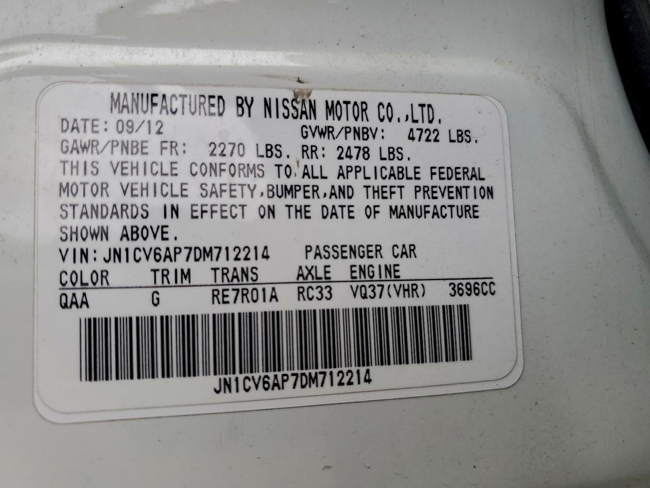 2013 INFINITI G37 BASE photo 12