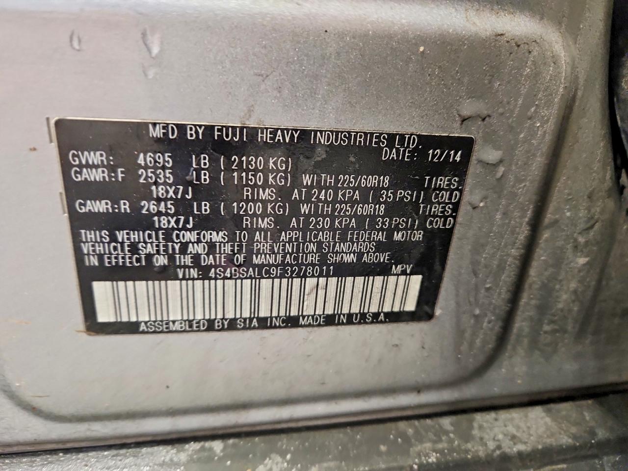 2015 SUBARU OUTBACK 2.5I LIMITED photo 14