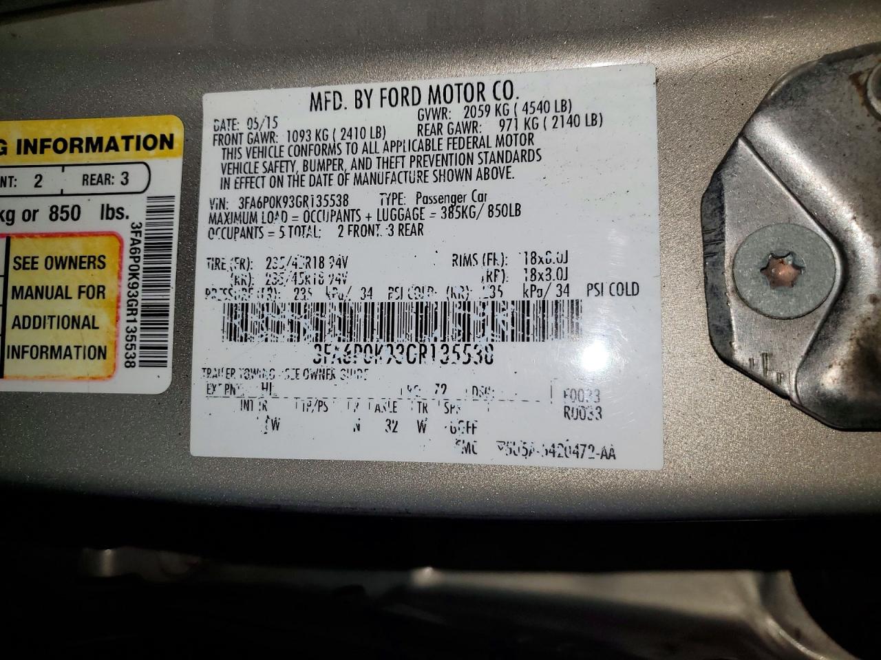 2016 FORD FUSION TITANIUM photo 12