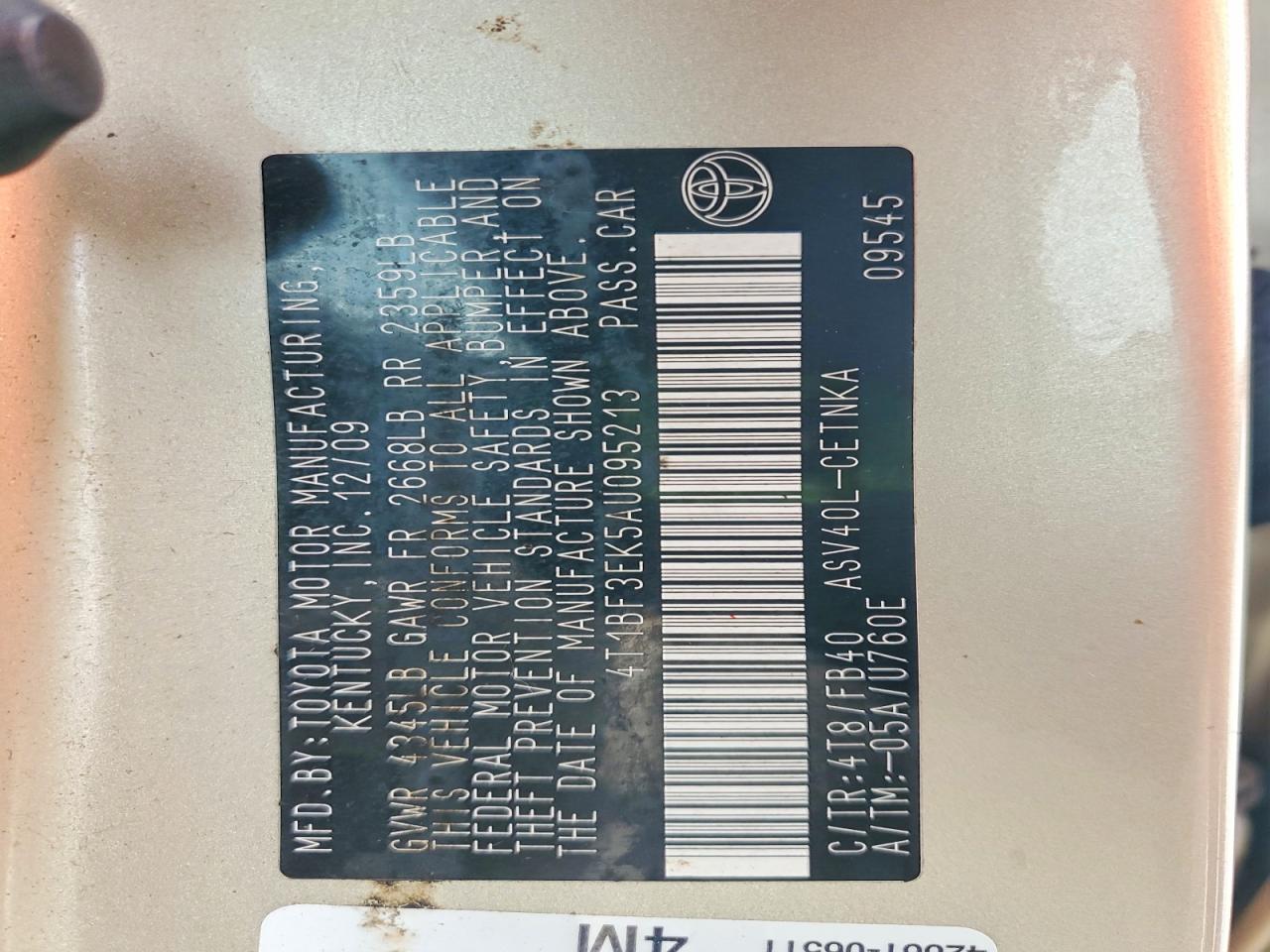 2010 TOYOTA CAMRY BASE photo 12