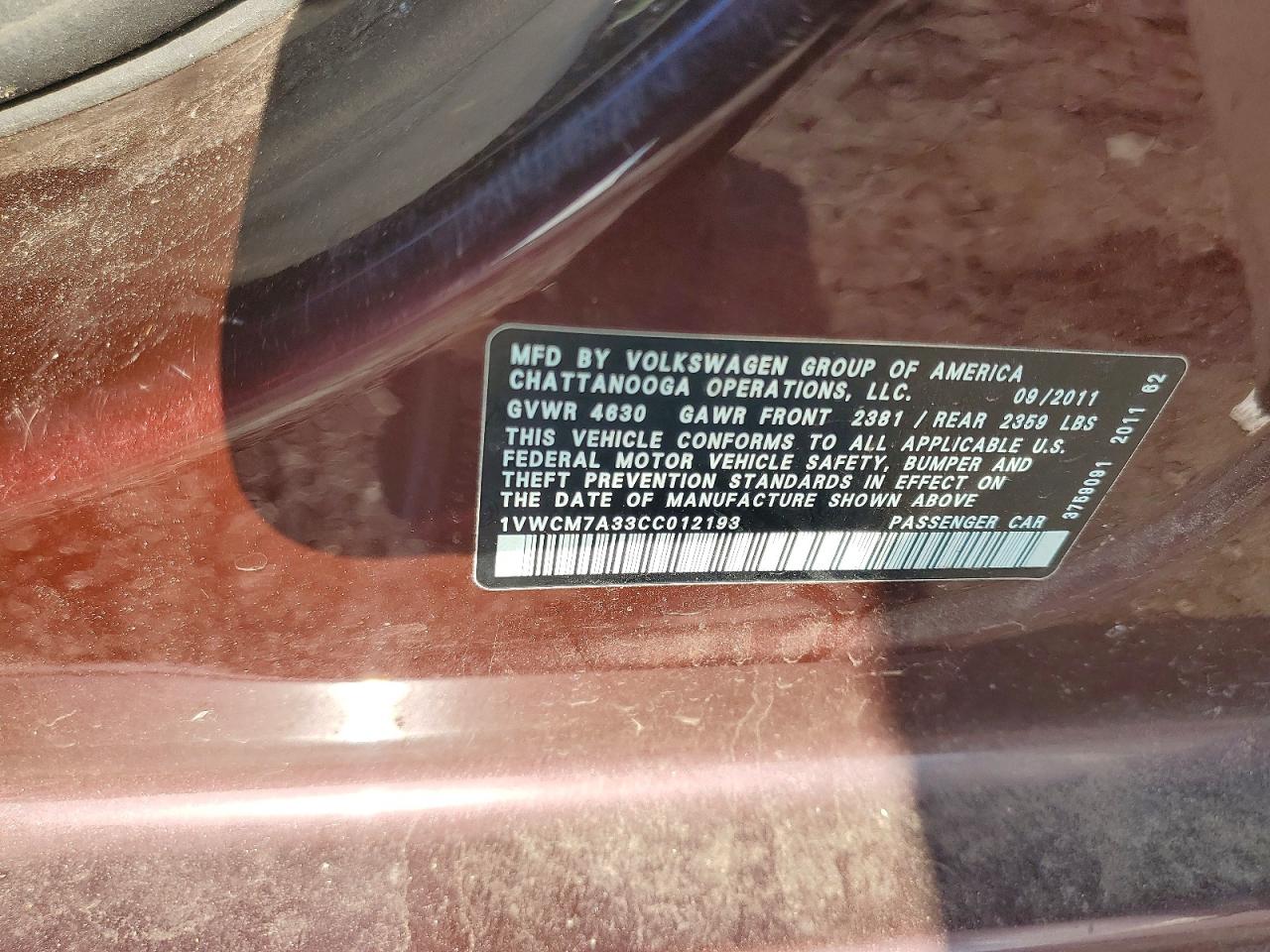 2012 VOLKSWAGEN PASSAT SEL photo 12
