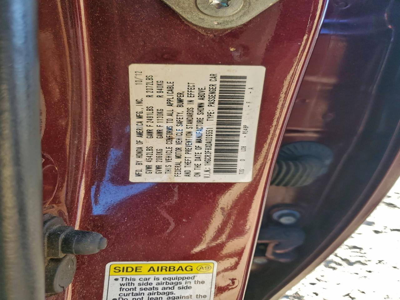 2013 HONDA ACCORD EXL photo 12
