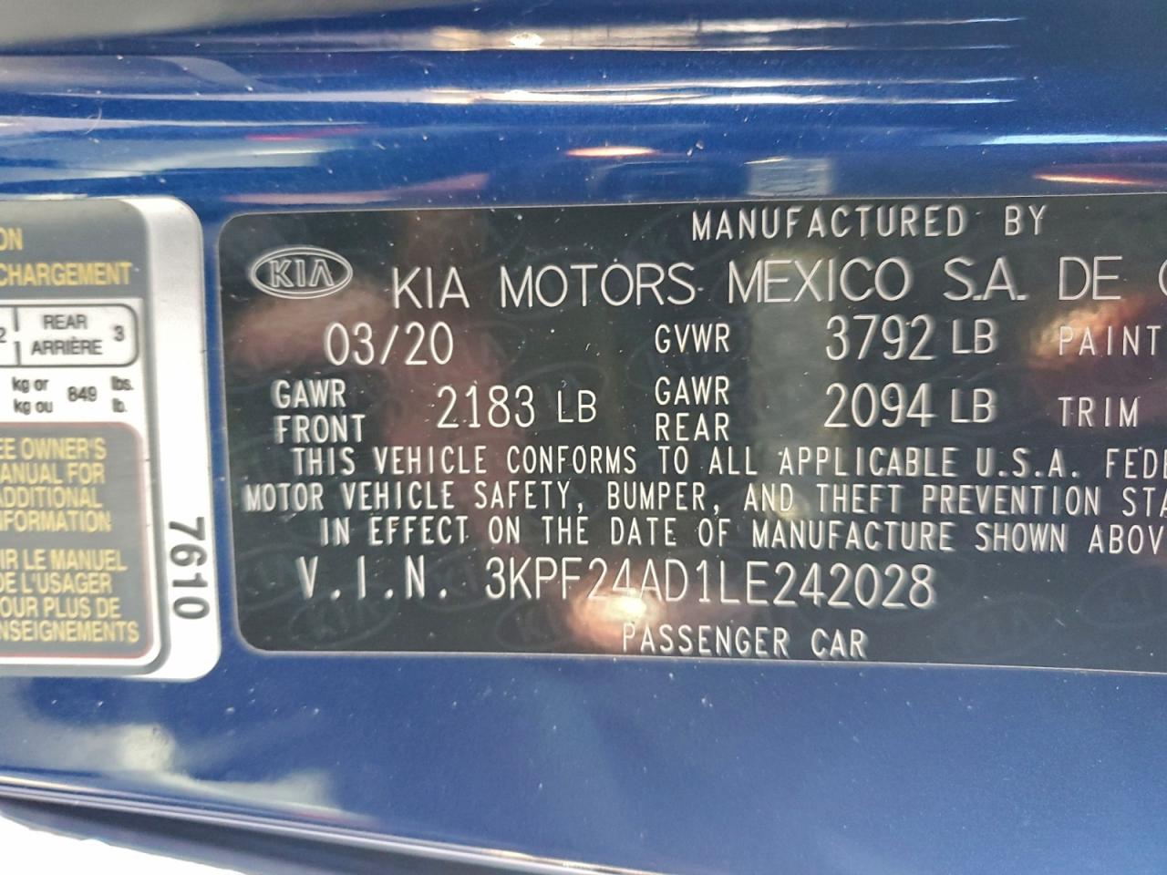 2020 KIA FORTE FE photo 12