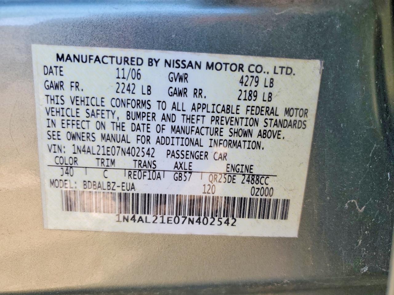 2007 NISSAN ALTIMA 2.5 photo 12