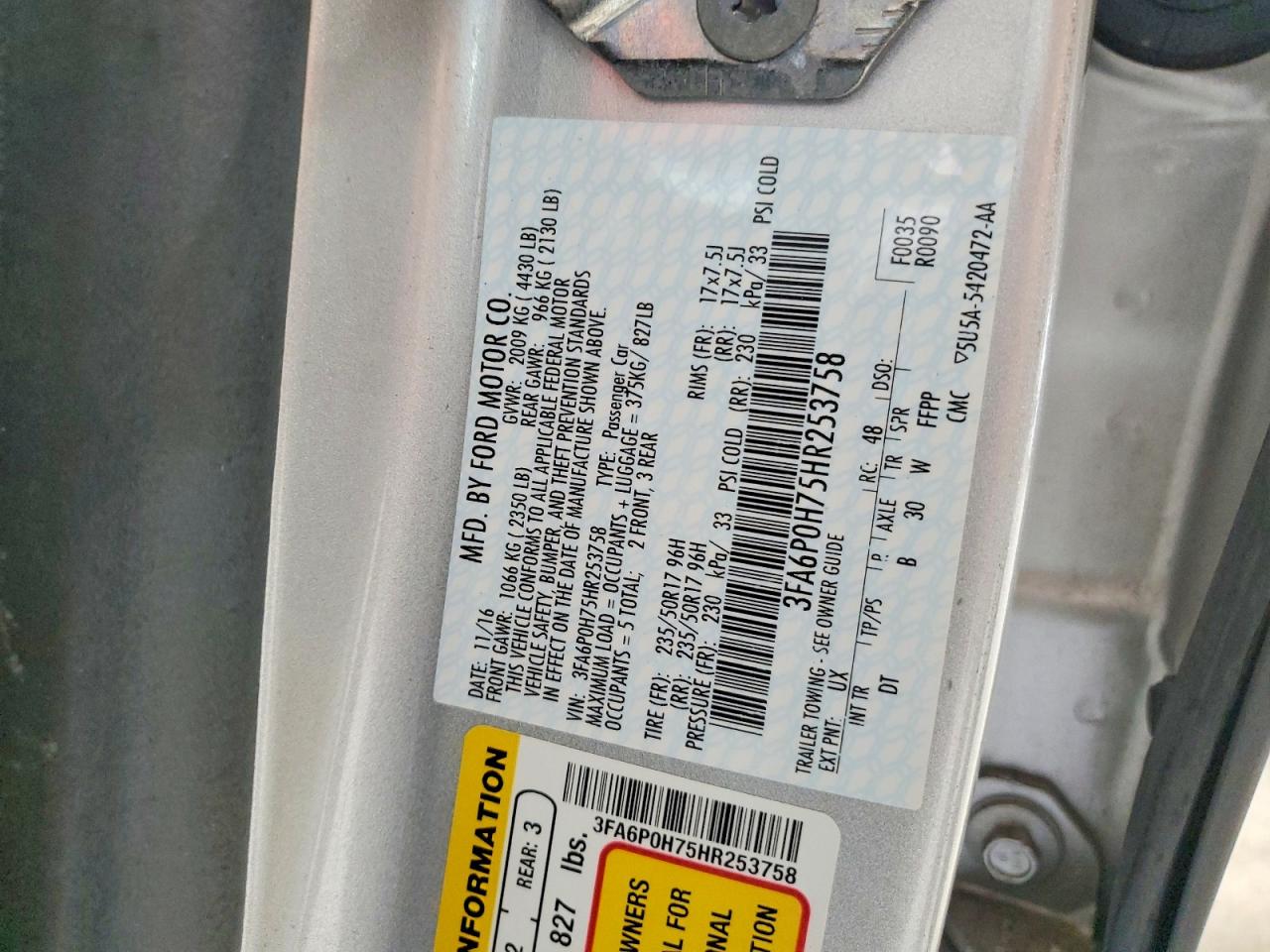 2017 FORD FUSION SE photo 12