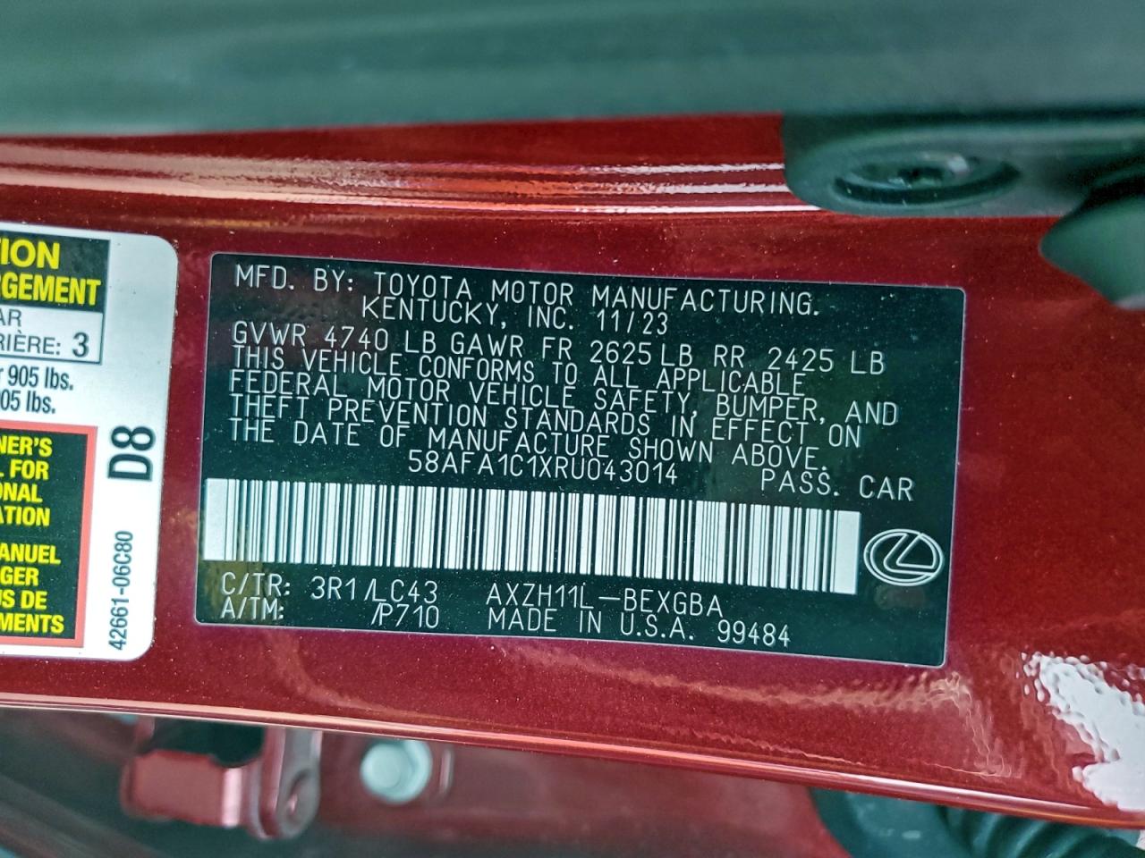 2024 LEXUS ES 300H BASE photo 13