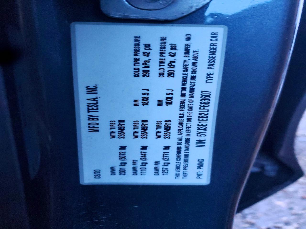 2020 TESLA MODEL 3 photo 13
