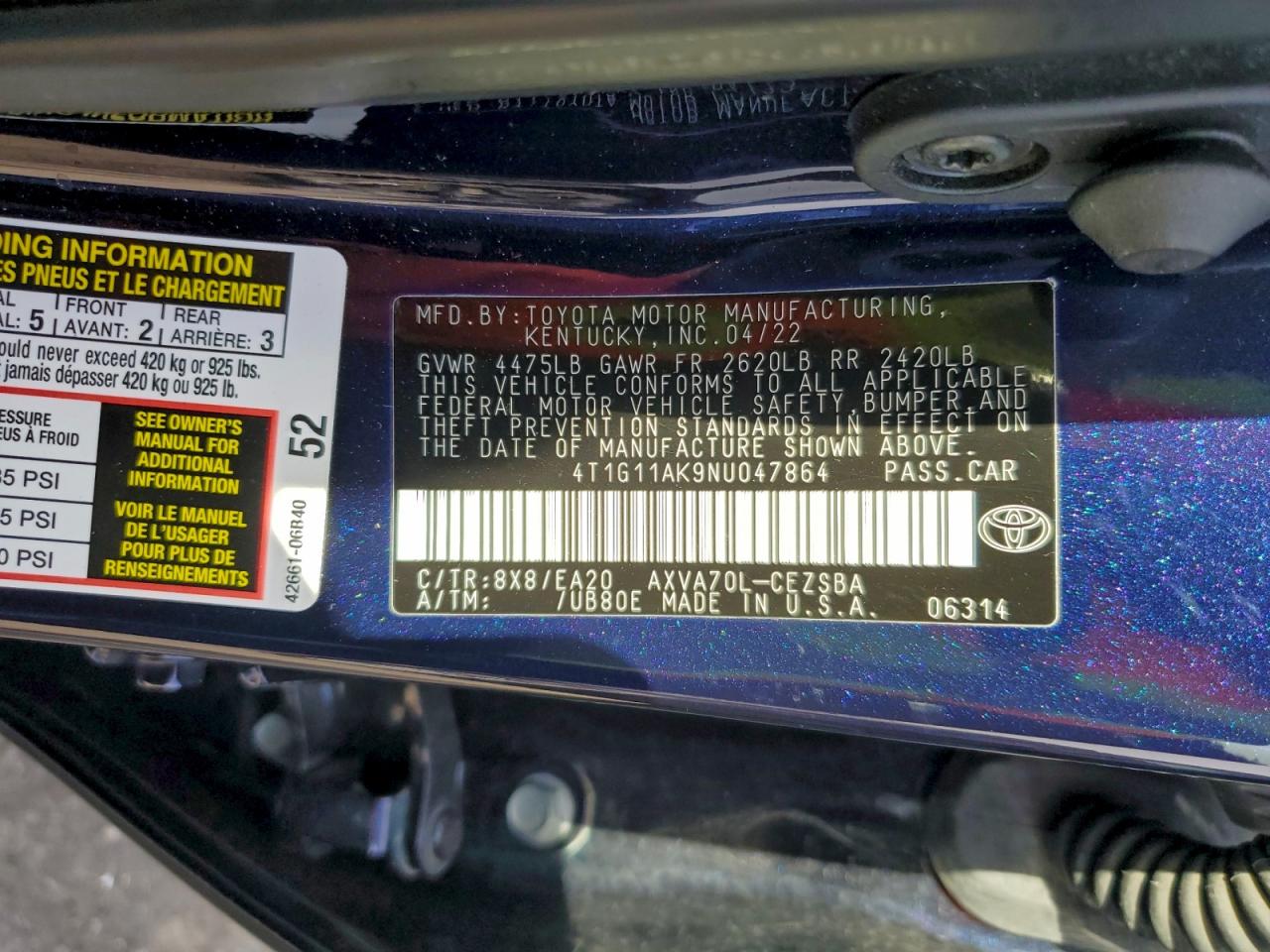 2022 TOYOTA CAMRY SE photo 12