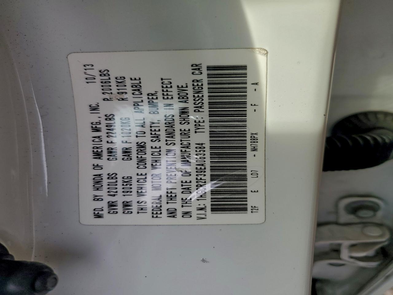 2014 HONDA ACCORD LX photo 12