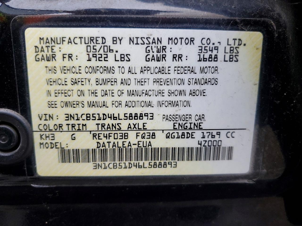 2006 NISSAN SENTRA 1.8 photo 12