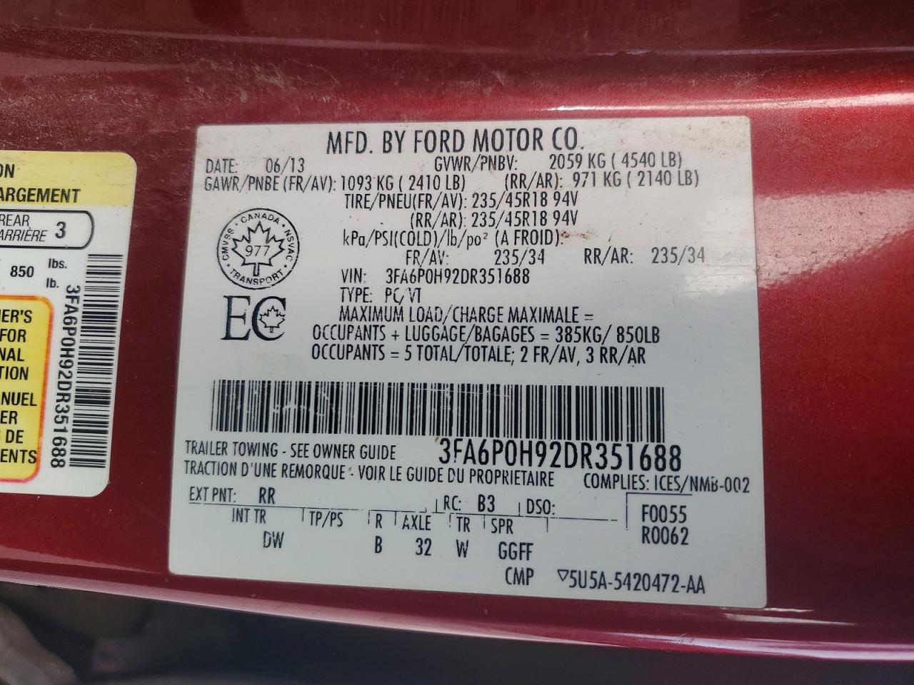2013 FORD FUSION SE photo 12